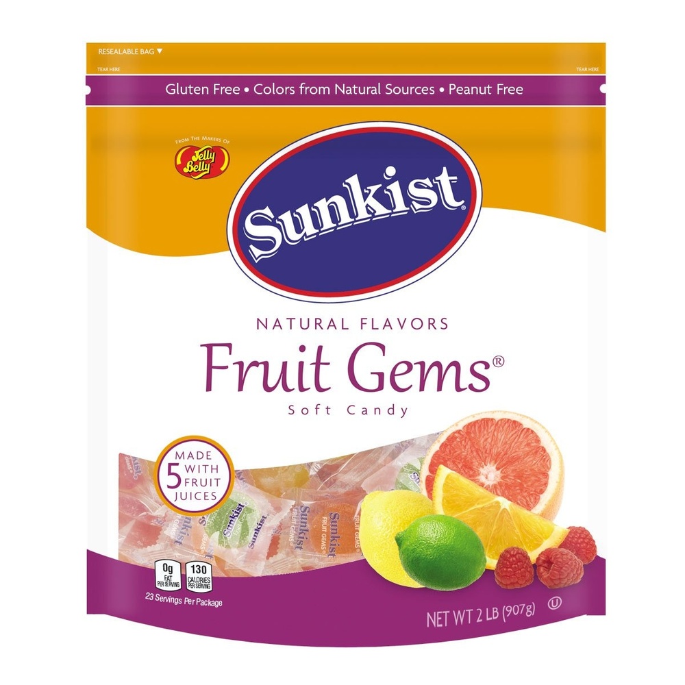 Jelly Belly Sunkist® Fruit Gems (Individually Wrapped) – 2 Pound Resealable Pouch Bag – Genuine, Official, Straight from the Source